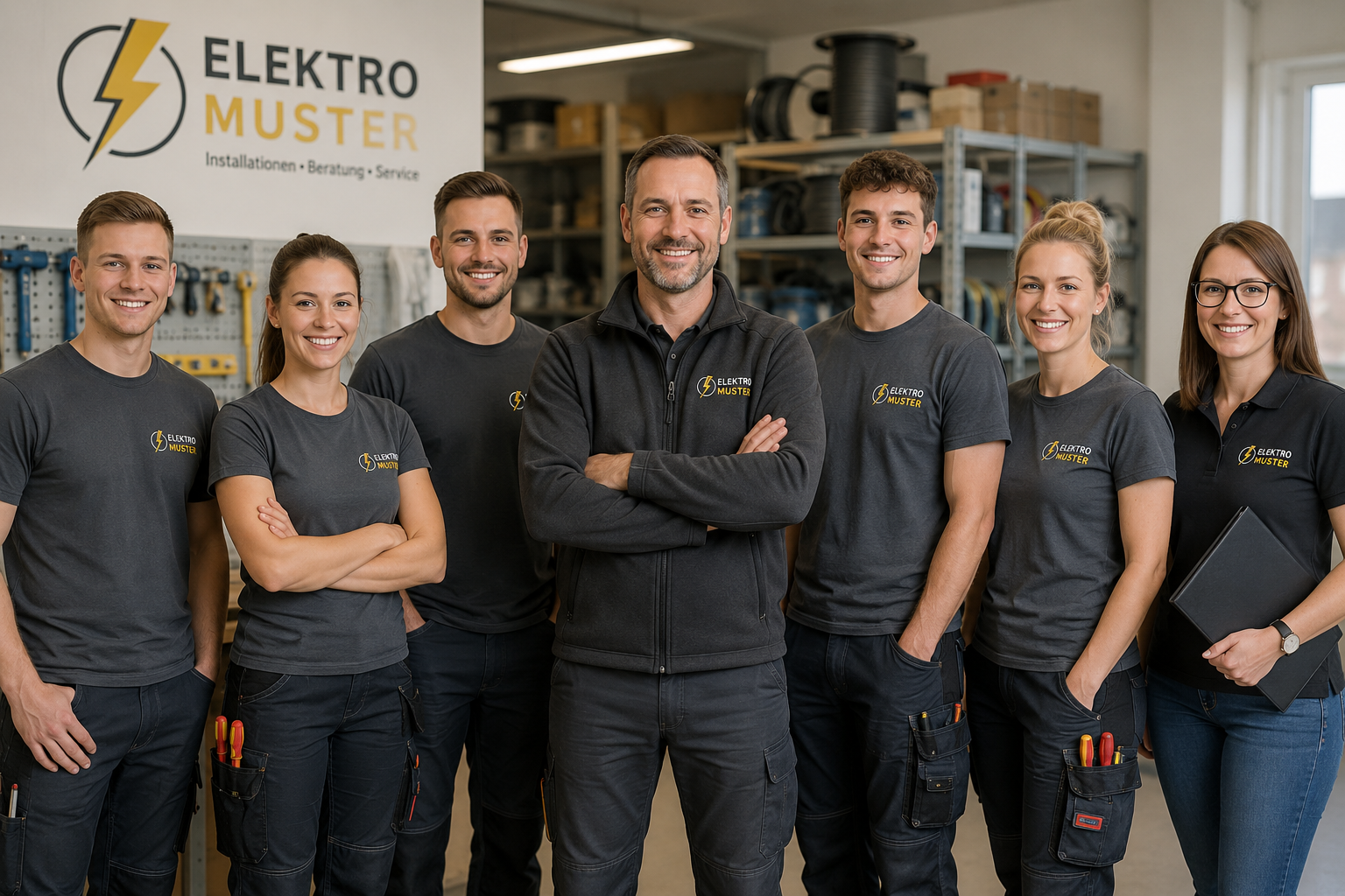 Beispielbild eines Elektro-Teams bei der Installation vor Ort